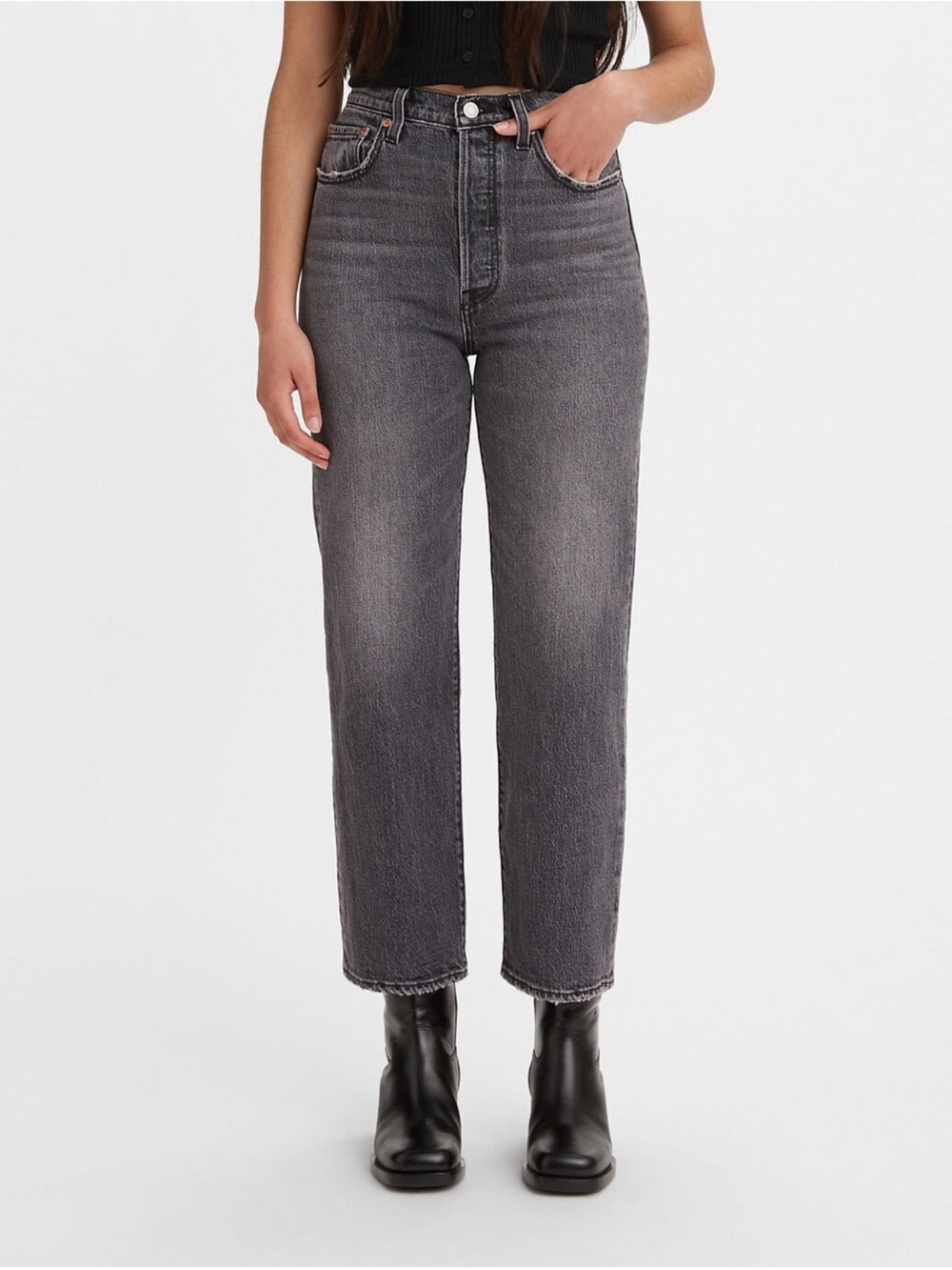 Levi's Ribcage Straight Button Fly Jeans Size 32 High Rise Gray Wash
Denim Chic - Picture 2 of 14